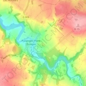 Carte topographique Le Châtelier, altitude, relief