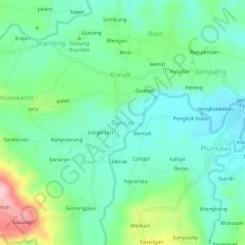 Carte topographique Bancak, altitude, relief