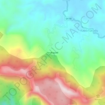 Carte topographique Yavakapadi, altitude, relief