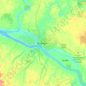 Carte topographique Kisangani, altitude, relief