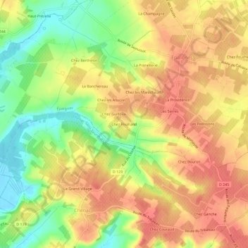 Carte topographique Chez Rivalland, altitude, relief