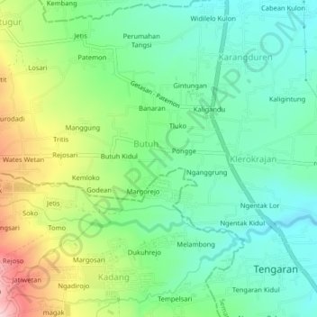 Carte topographique Butuh, altitude, relief