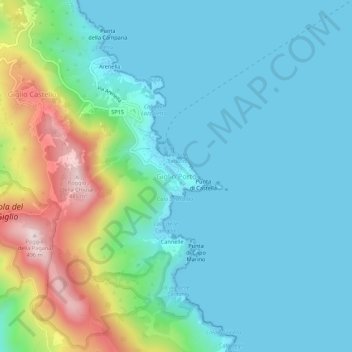 Carte topographique Giglio Porto, altitude, relief