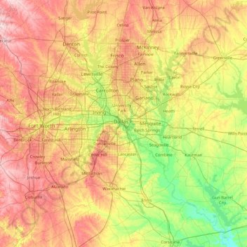 Carte topographique Dallas, altitude, relief