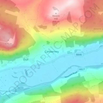 Carte topographique Camserney, altitude, relief