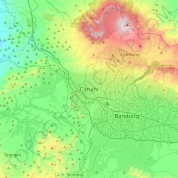 Carte topographique Cimahi, altitude, relief