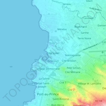 Carte topographique Cité Soleil, altitude, relief