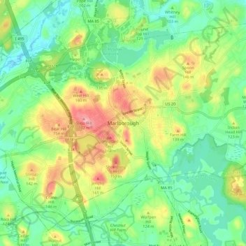 Carte topographique Marlborough, altitude, relief