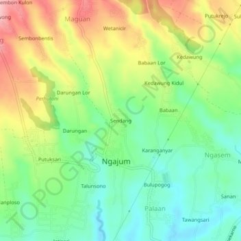 Carte topographique Sendang, altitude, relief