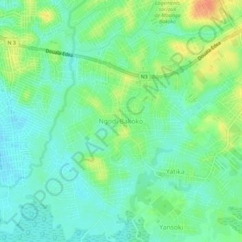 Carte topographique Ngodi Bakoko, altitude, relief