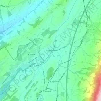Carte topographique La Rougève, altitude, relief
