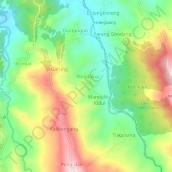 Carte topographique Mandalika, altitude, relief