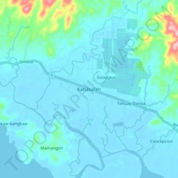 Carte topographique Kabasalan, altitude, relief