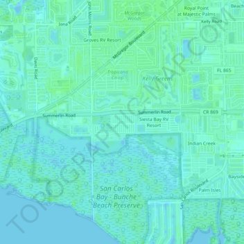 Carte topographique Palmetto Palms, altitude, relief