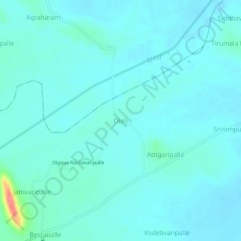 Carte topographique Obili, altitude, relief