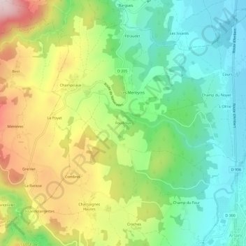 Carte topographique Fouilloux, altitude, relief