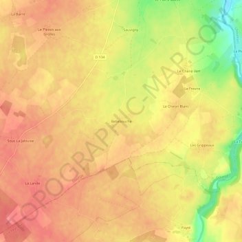 Carte topographique Bellebouche, altitude, relief