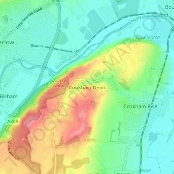 Carte topographique Cookham Dean, altitude, relief