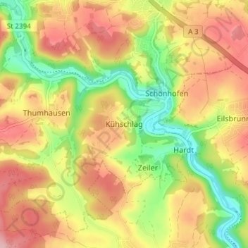 Carte topographique Kühschlag, altitude, relief
