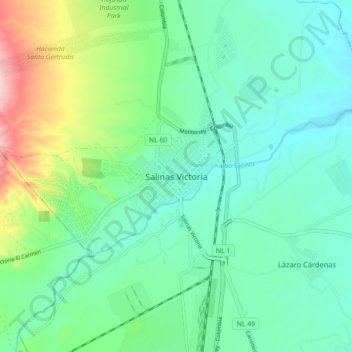 Carte topographique Salinas Victoria, altitude, relief