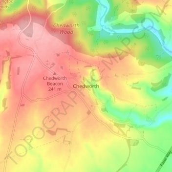 Carte topographique Chedworth, altitude, relief