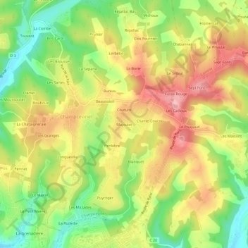 Carte topographique Majoulet, altitude, relief