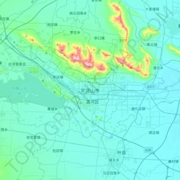 Carte topographique 平顶山市, altitude, relief