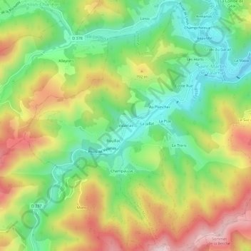 Carte topographique Valamas, altitude, relief
