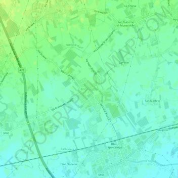 Carte topographique Mignagola, altitude, relief