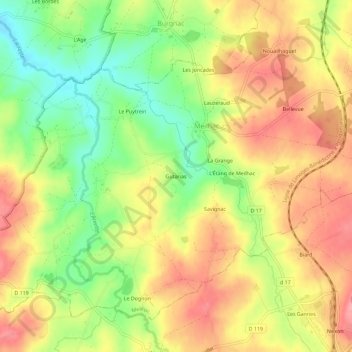 Carte topographique Gutarias, altitude, relief