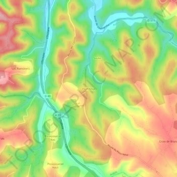 Carte topographique Pech Meje, altitude, relief