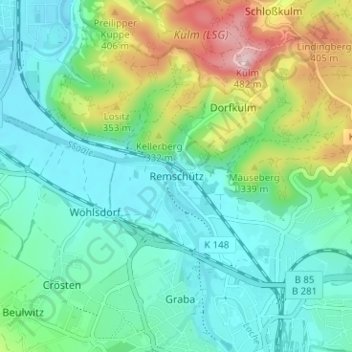 Carte topographique Remschütz, altitude, relief