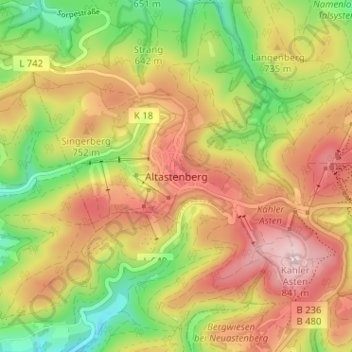 Carte topographique Altastenberg, altitude, relief