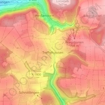 Carte topographique Treffelhausen, altitude, relief