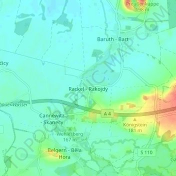 Carte topographique Rackel, altitude, relief
