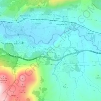 Carte topographique Barrio San Antonio, altitude, relief