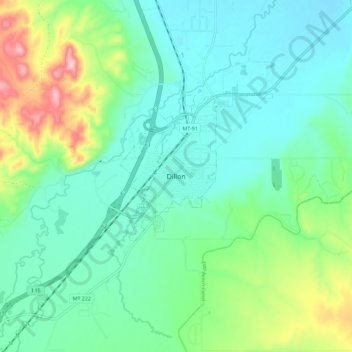 Carte topographique Dillon, altitude, relief