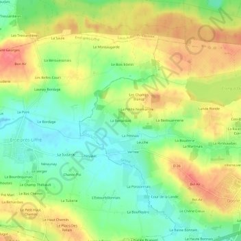 Carte topographique La Bénardais, altitude, relief