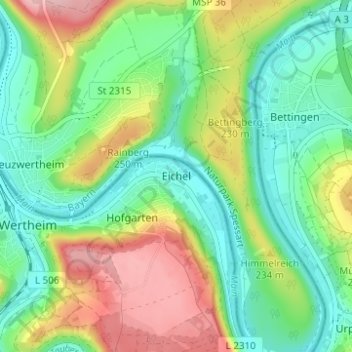 Carte topographique Eichel, altitude, relief