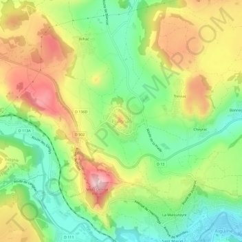 Carte topographique Polignac, altitude, relief