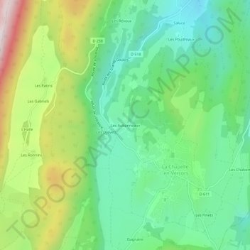 Carte topographique Les Aubanneaux, altitude, relief