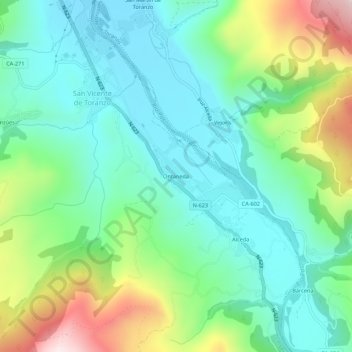 Carte topographique Ontaneda, altitude, relief