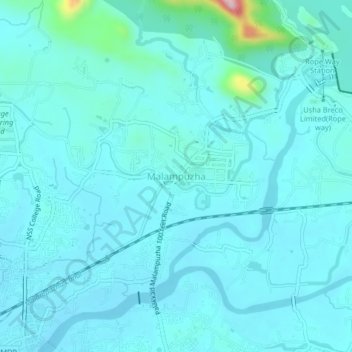 Carte topographique Malampuzha, altitude, relief