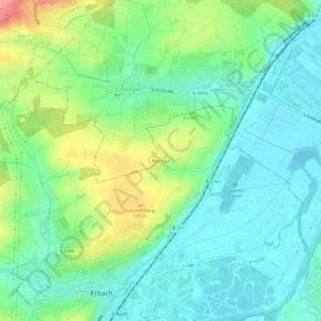 Carte topographique Wernau, altitude, relief