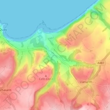Carte topographique Gilfachrheda, altitude, relief