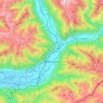 Carte topographique Bellinzona, altitude, relief