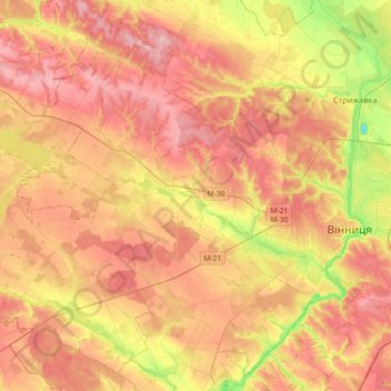 Carte topographique Якушинецька сільська громада, altitude, relief