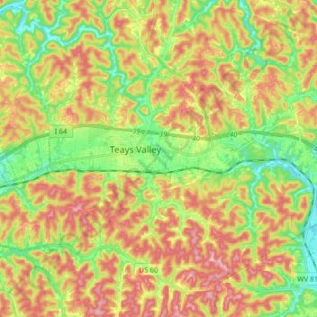 Carte topographique Teays Valley, altitude, relief