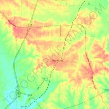 Carte topographique Booneville, altitude, relief