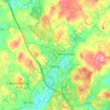 Carte topographique Derry, altitude, relief